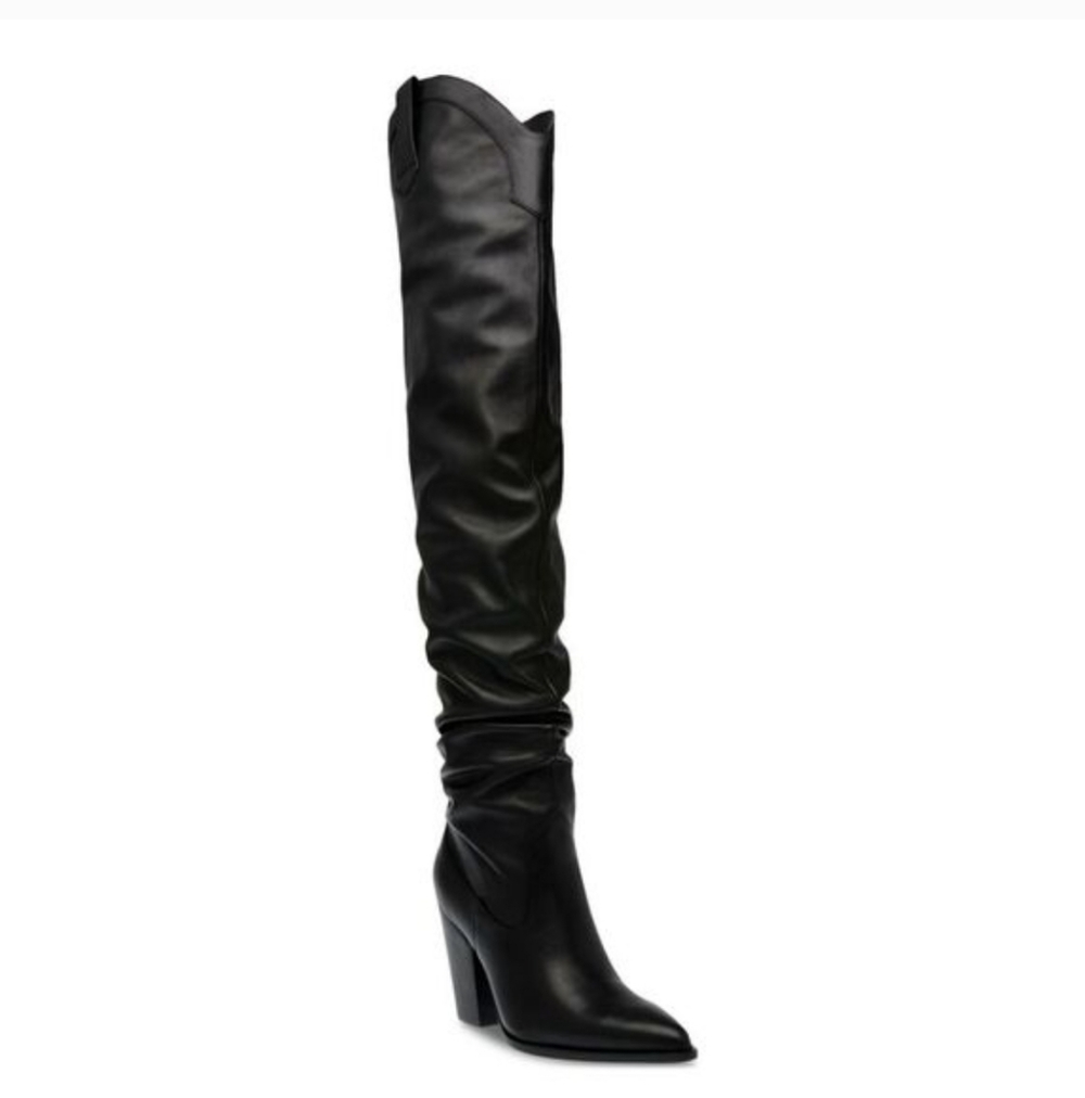 Steve Madden Landy Black Over The Knee Slouchy Pull On Western Boots Size 9
